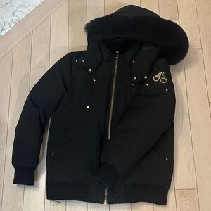 Moose Knuckles Black Jacket with Fur Hood